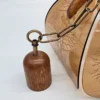 Vintage lampa wisząca z bursztynowym szkłem i drewnianymi Detalami – 77 cm wysokości