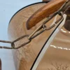 Vintage lampa wisząca z bursztynowym szkłem i drewnianymi Detalami – 77 cm wysokości