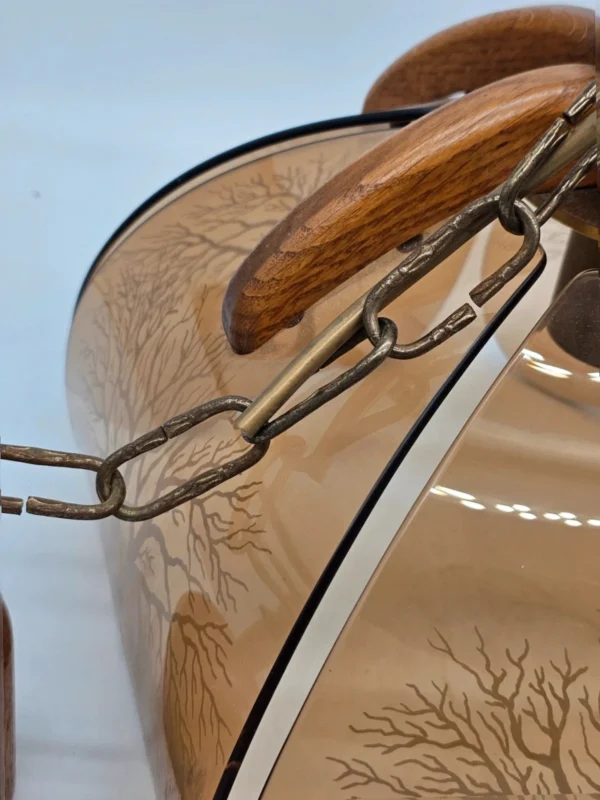Vintage lampa wisząca z bursztynowym szkłem i drewnianymi Detalami – 77 cm wysokości
