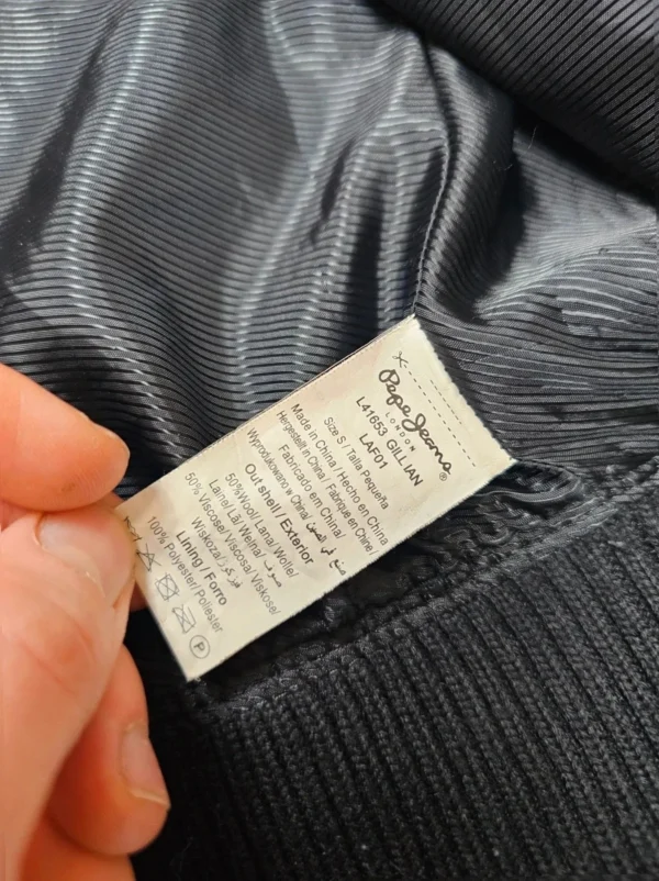 Kurtka Pepe Jeans london „Gillian”  czarna, wełna z wiskozą, rozmiar S