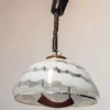 Lampa wisząca vintage Habeco Germany regulowana mleczne szkło drewno 67 cm