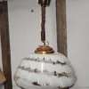 Lampa wisząca vintage Habeco Germany regulowana mleczne szkło drewno 67 cm