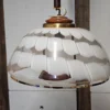 Lampa wisząca vintage Habeco Germany regulowana mleczne szkło drewno 67 cm