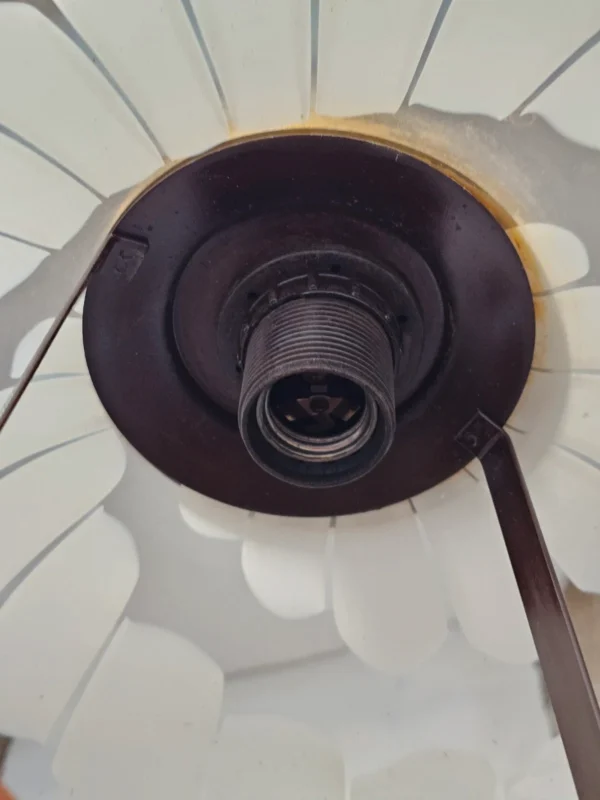 Lampa wisząca vintage Habeco Germany regulowana mleczne szkło drewno 67 cm