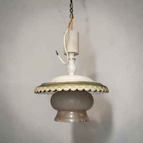 Lampa wisząca vintage Graeve biała z dymionym kloszem 27 cm