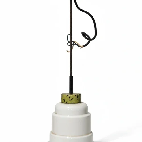 Lampa wisząca Hustadt Leuchten biały klosz zielony akcent retro 65 cm