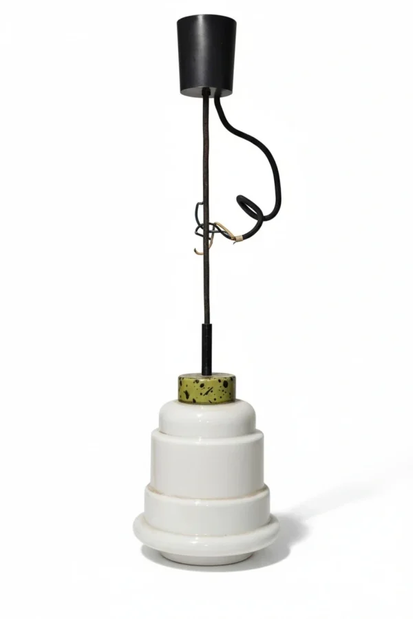Lampa wisząca Hustadt Leuchten biały klosz zielony akcent retro 65 cm