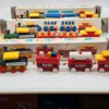 Drewniany pociąg Vintage Four Colour suitcart Zestaw 3 komplet z pudełkami