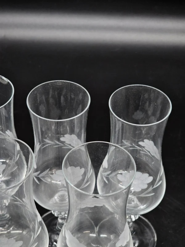 Kieliszki vintage ręcznie zdobione kwiatowy grawer komplet 5 sztuk 18 cm