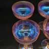 Kieliszki coupe iryzowane różowe komplet 6 sztuk retro
