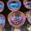 Kieliszki coupe iryzowane różowe komplet 6 sztuk retro