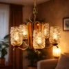 Lampa wisząca vintage 5 kloszy drewno szkło 85 cm