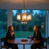 Lampa wisząca vintage 5 kloszy drewno szkło 85 cm