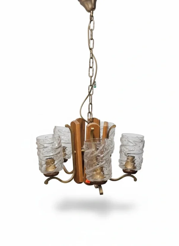 Lampa wisząca vintage 5 kloszy drewno szkło 85 cm