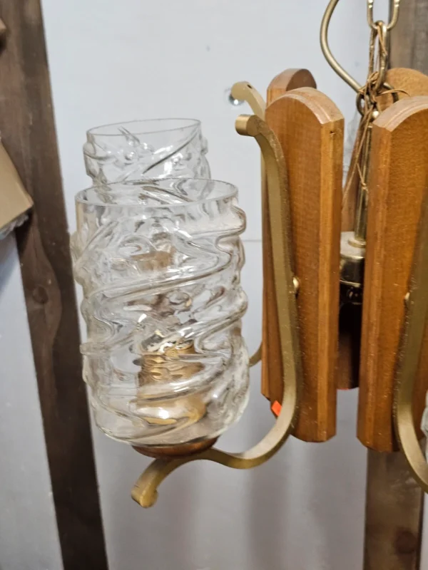 Lampa wisząca vintage 5 kloszy drewno szkło 85 cm