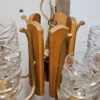Lampa wisząca vintage 5 kloszy drewno szkło 85 cm