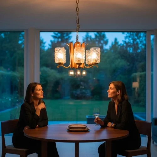 Lampa wisząca vintage 5 kloszy drewno szkło 85 cm