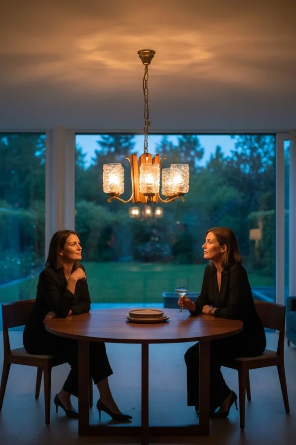 Lampa wisząca vintage 5 kloszy drewno szkło 85 cm