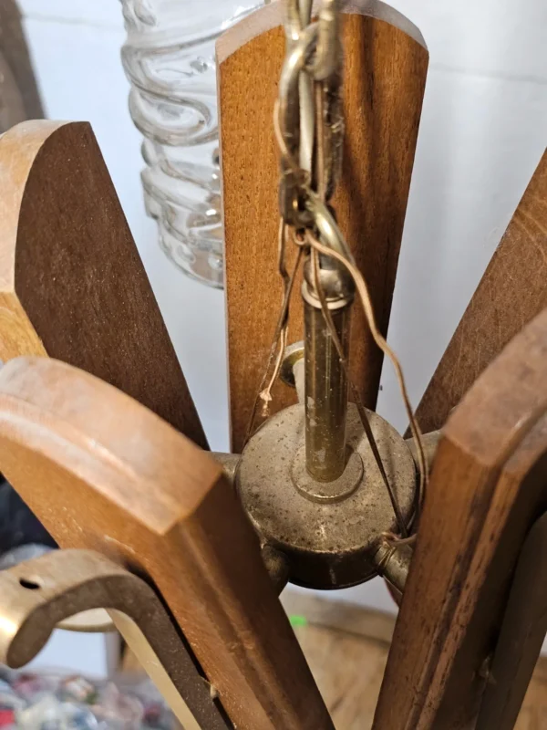 Lampa wisząca vintage 5 kloszy drewno szkło 85 cm