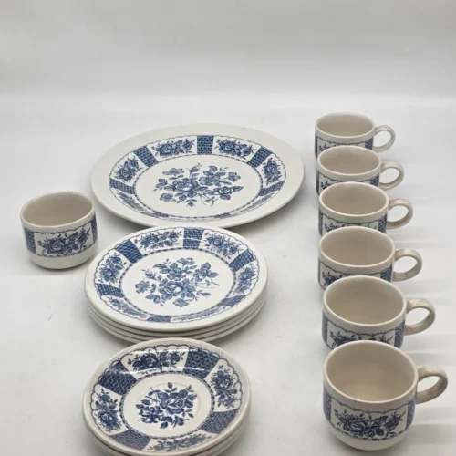 Zestaw Johnson Bros England niebieski – 6 filiżanek + talerze vintage