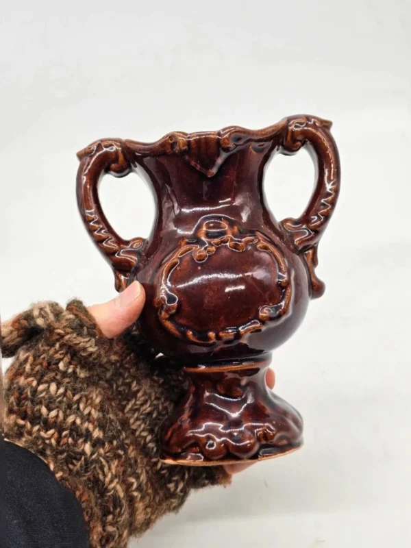 Wazon ceramika Włoska brąz szkliwiony 18 cm