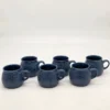 Komplet 6 granatowych kubków ceramicznych reliefowych vintage retro