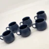 Komplet 6 granatowych kubków ceramicznych reliefowych vintage retro