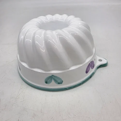 Ceramiczna forma do babki bundt gugelhupf biała ręcznie malowana vintage