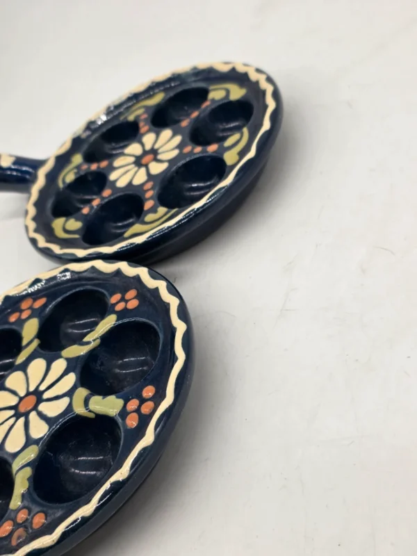 Zestaw 2 ceramicznych naczyń do ślimaków escargot 6 otworów granatowe folk