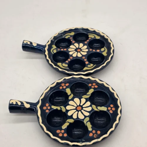Zestaw 2 ceramicznych naczyń do ślimaków escargot 6 otworów granatowe folk