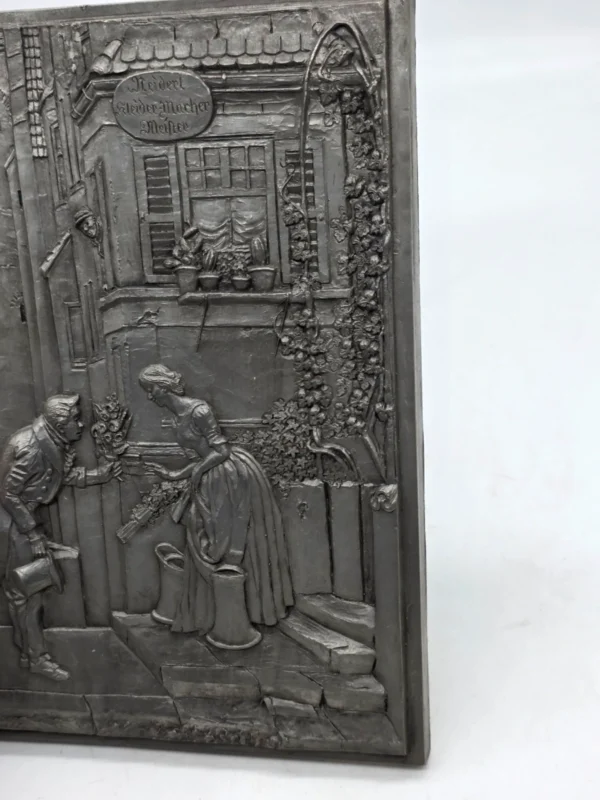 Metalowa plakieta ścienna relief romantyczna scenka vintage 21x29