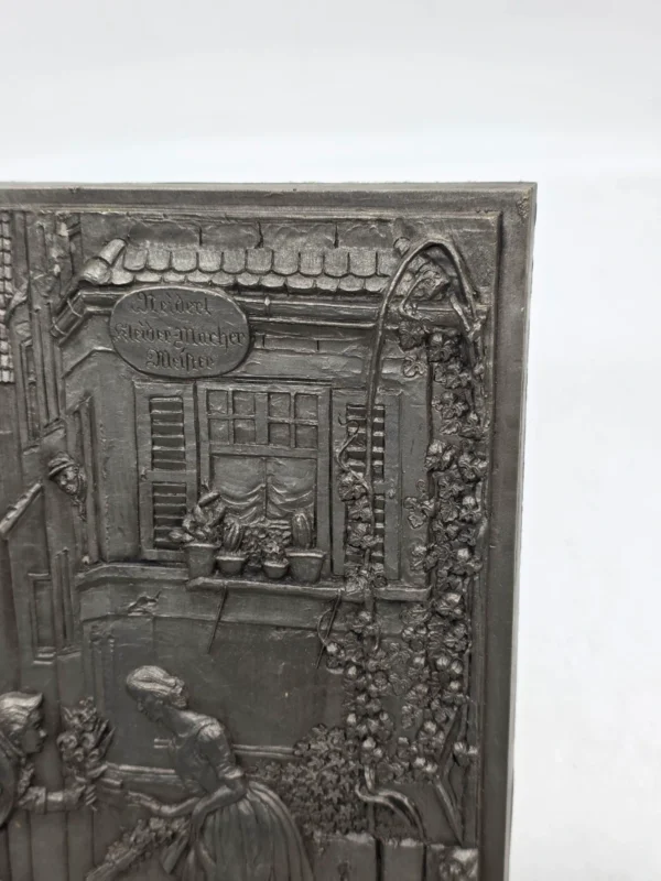 Metalowa plakieta ścienna relief romantyczna scenka vintage 21x29