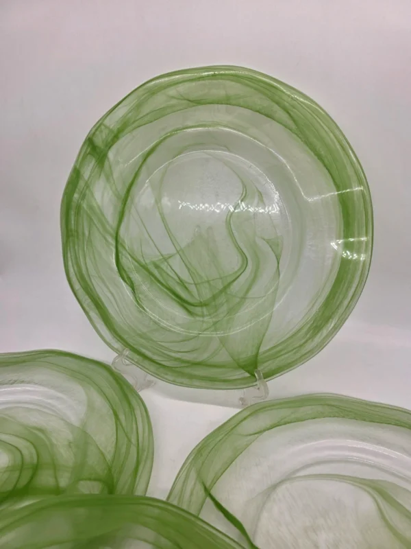 Zestaw 6 zielonych talerzy dekoracyjnych szkło artystyczne 34 cm