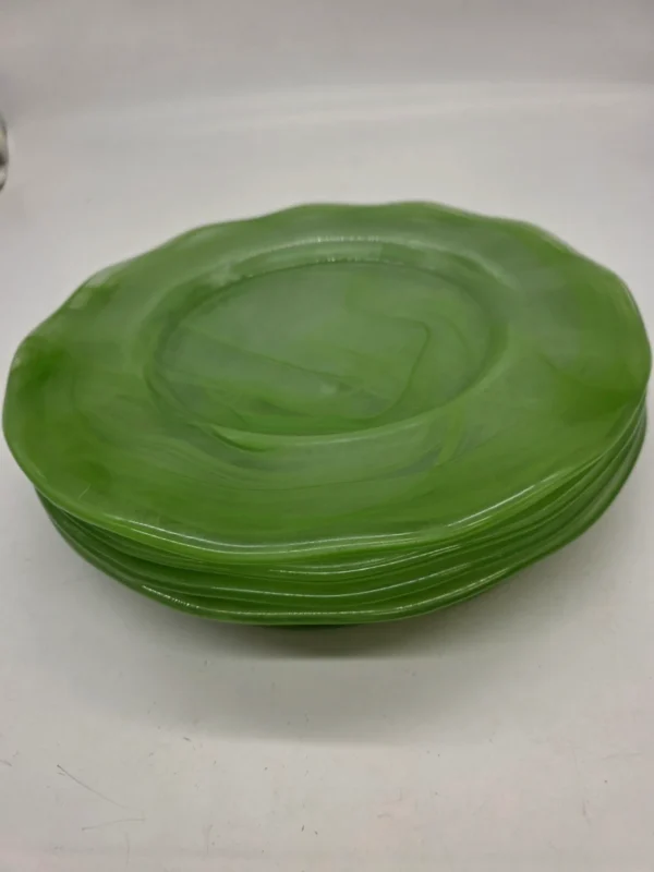 Zestaw 6 zielonych talerzy dekoracyjnych szkło artystyczne 34 cm