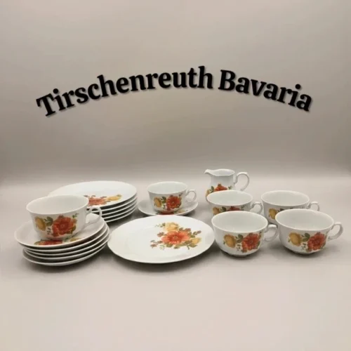 Tirschenreuth Bavaria komplet kawowy 6 osób filiżanki spodki talerzyki mlecznik