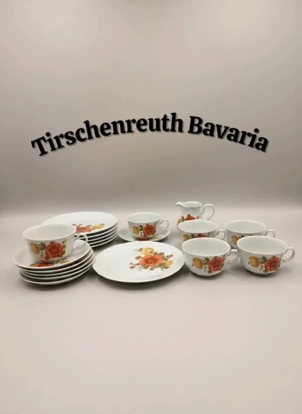 Tirschenreuth Bavaria komplet kawowy 6 osób filiżanki spodki talerzyki mlecznik