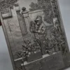 Metalowa plakieta ścienna relief ogrodnik z kaktusem vintage 22x29