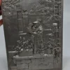 Metalowa plakieta ścienna relief ogrodnik z kaktusem vintage 22x29