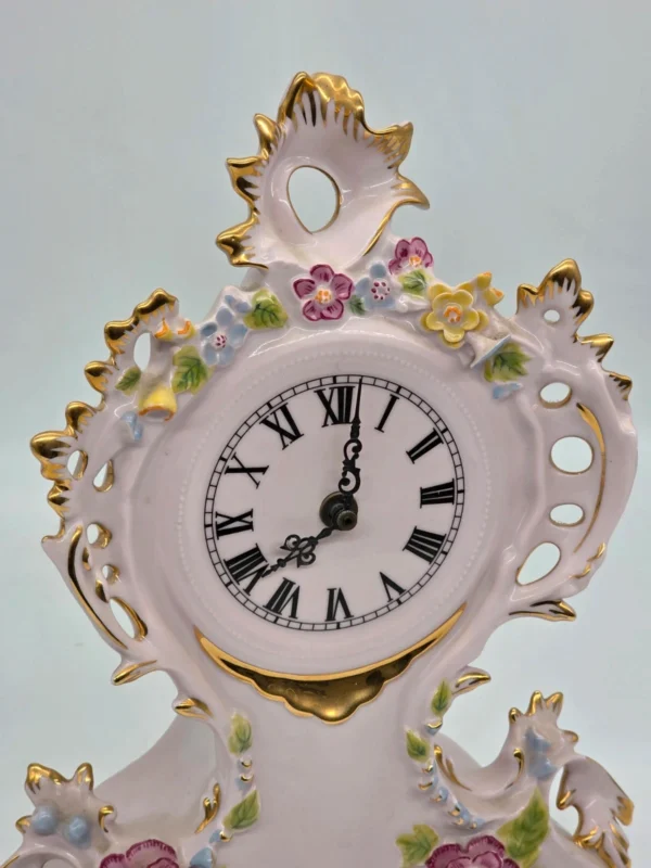 Zegar kominkowy H&C Czechosłowacja różowa porcelana ręcznie zdobiona 35 cm