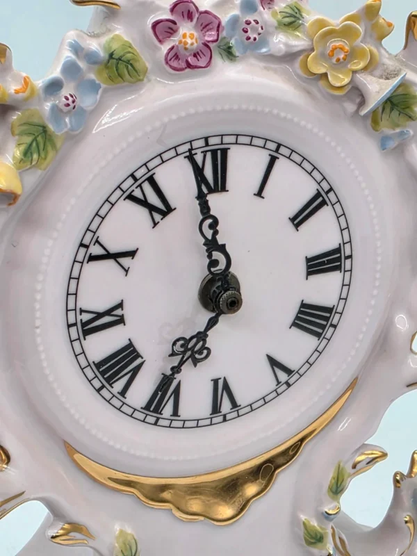 Zegar kominkowy H&C Czechosłowacja różowa porcelana ręcznie zdobiona 35 cm
