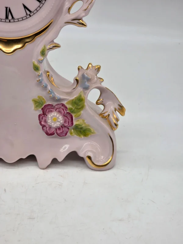 Zegar kominkowy H&C Czechosłowacja różowa porcelana ręcznie zdobiona 35 cm
