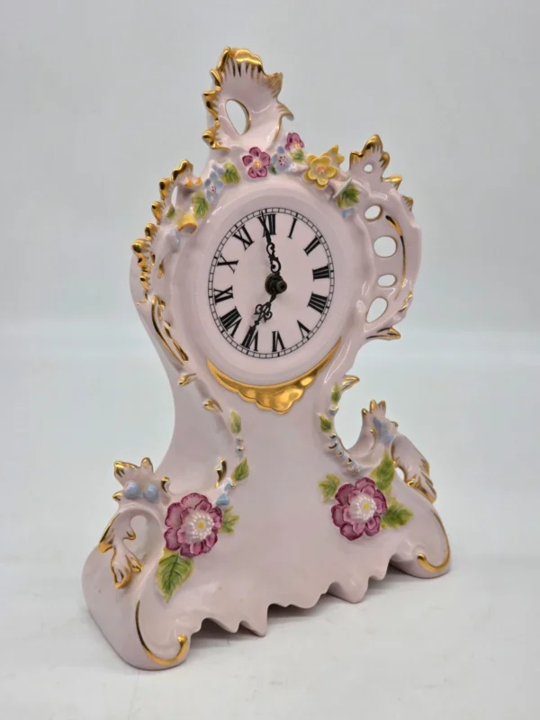 Zegar kominkowy H&C Czechosłowacja różowa porcelana ręcznie zdobiona 35 cm