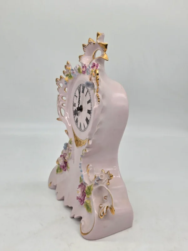 Zegar kominkowy H&C Czechosłowacja różowa porcelana ręcznie zdobiona 35 cm