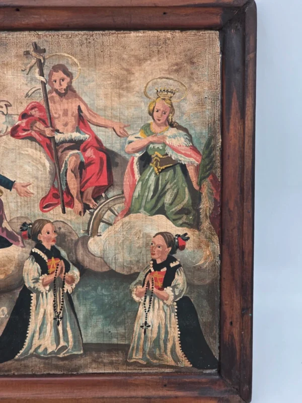 Obraz religijny Ex Voto 1836 malowany na drewnie w starej drewnianej ramie