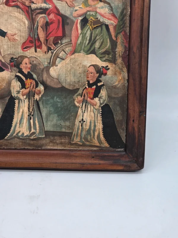Obraz religijny Ex Voto 1836 malowany na drewnie w starej drewnianej ramie