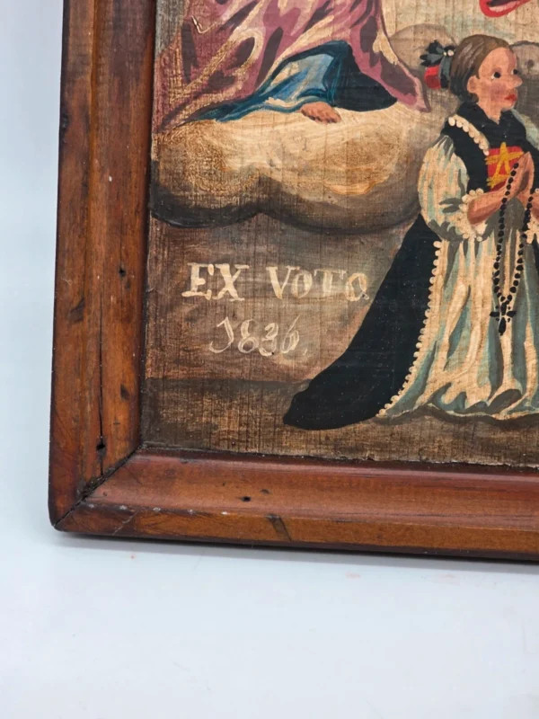 Obraz religijny Ex Voto 1836 malowany na drewnie w starej drewnianej ramie