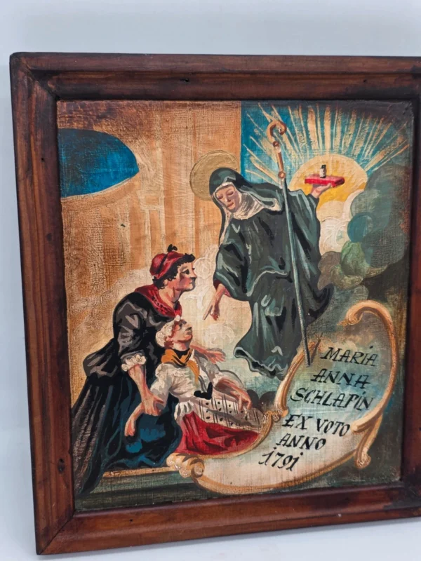 Obraz religijny ex voto 1791 Maria Anna Schlapin malowany na drewnie
