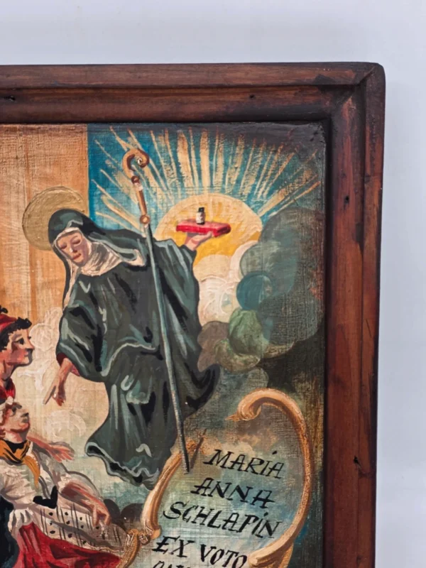 Obraz religijny ex voto 1791 Maria Anna Schlapin malowany na drewnie