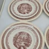 Komplet talerzy 6 osób brązowy pejzaż vintage 18 elementów