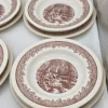Komplet talerzy 6 osób brązowy pejzaż vintage 18 elementów